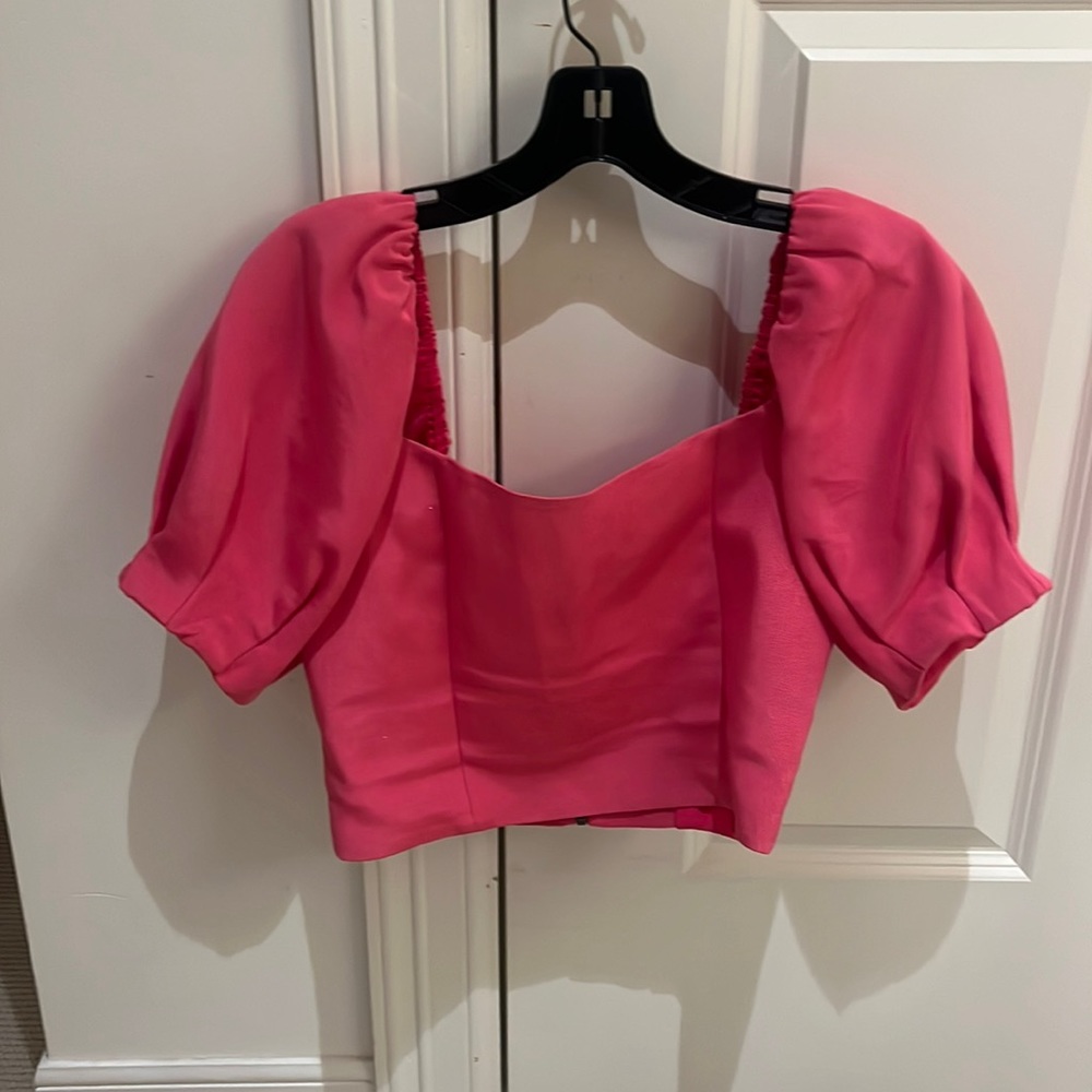 Alice and Olivia Pink Cropped puff sleeve top